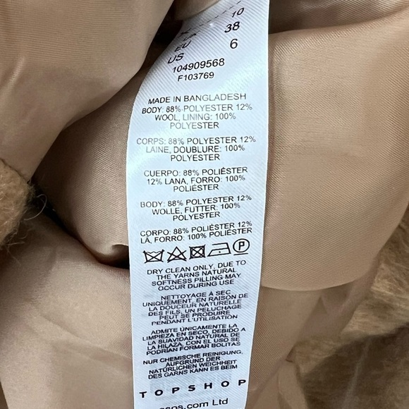Topshop ASOS Camel Soft Peacoat Women’s Belted Size 6 - Picture 4 of 4
